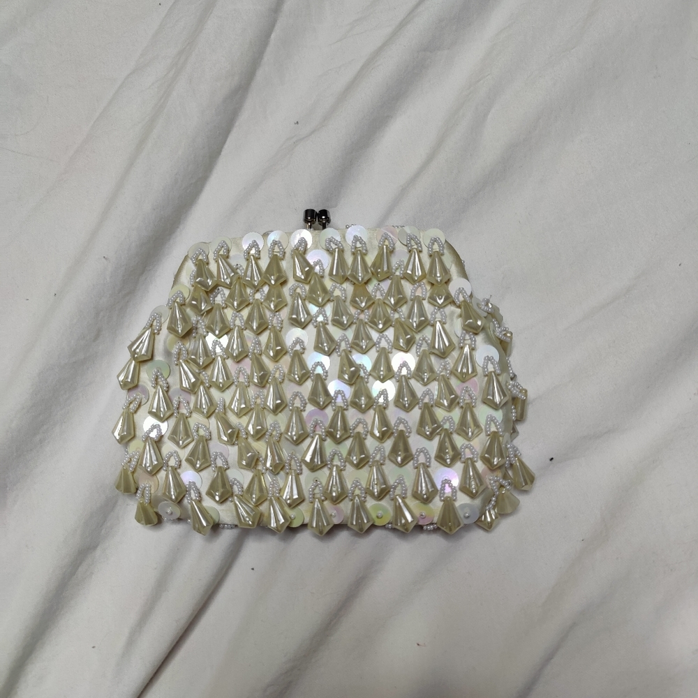 Handmade vintage beaded evening bag mini purse